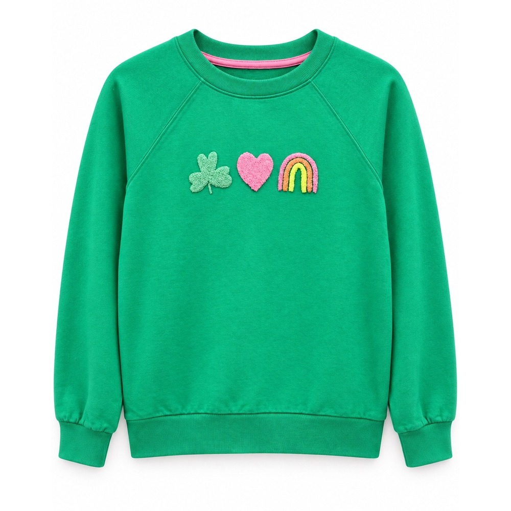 Cat & Jack Girls Green St Patricks Day Shamrock Heart Rainbow Sweatshirt XL 14